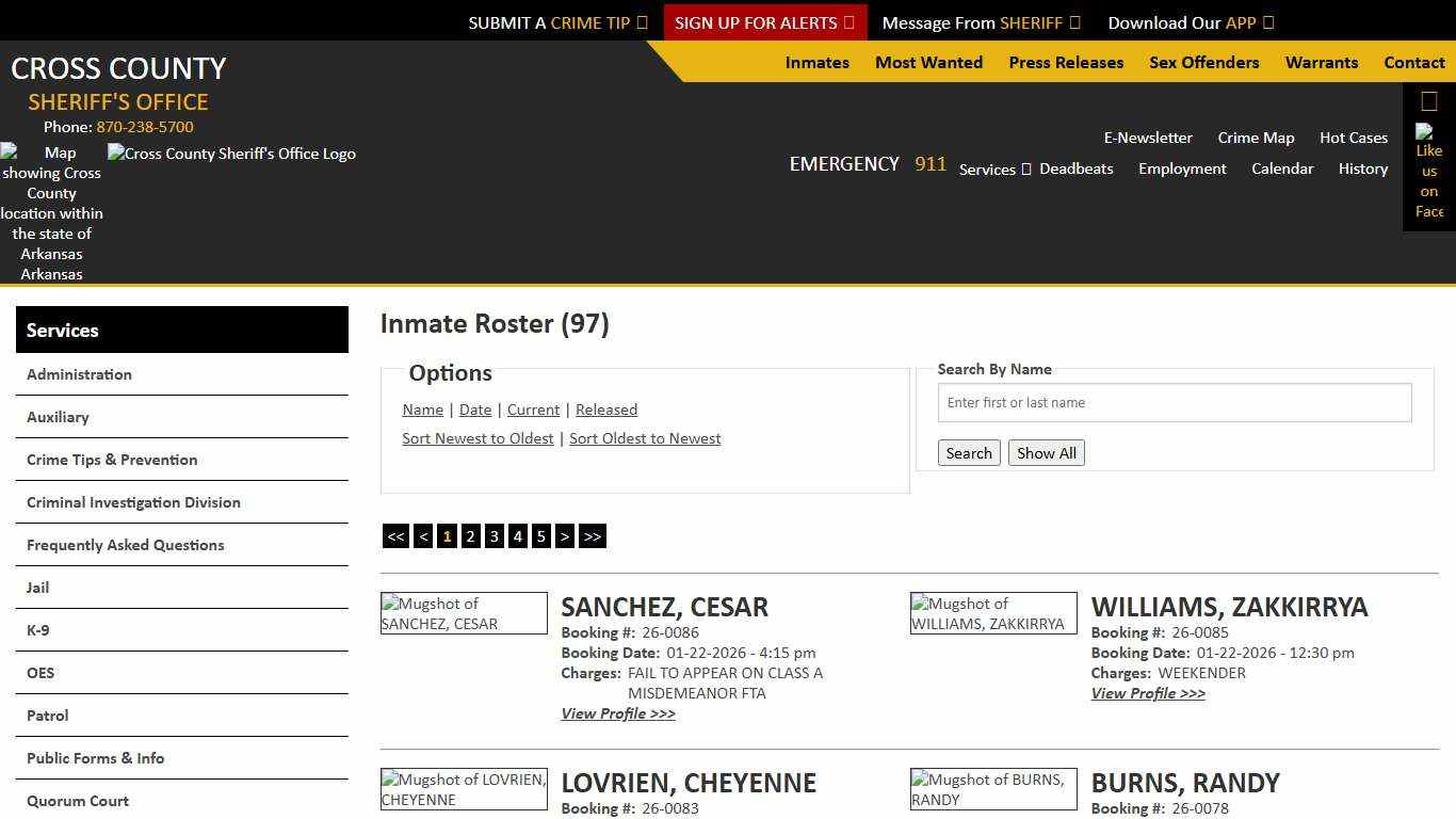 Inmate Roster - Current Inmates Booking Date Descending - Cross County Sheriff AR